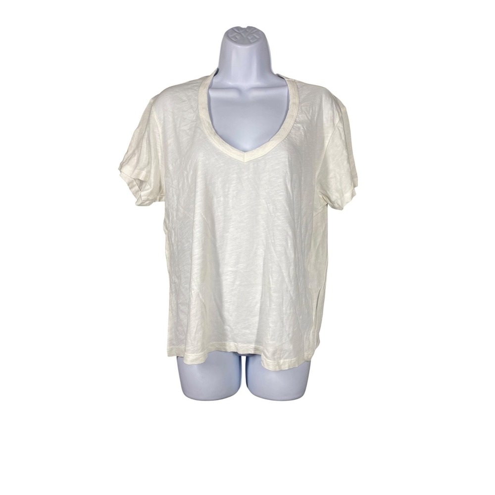 Buck Mason T-Shirt Womens L White New Slub Cotton Short Sleeve Easy V Neck